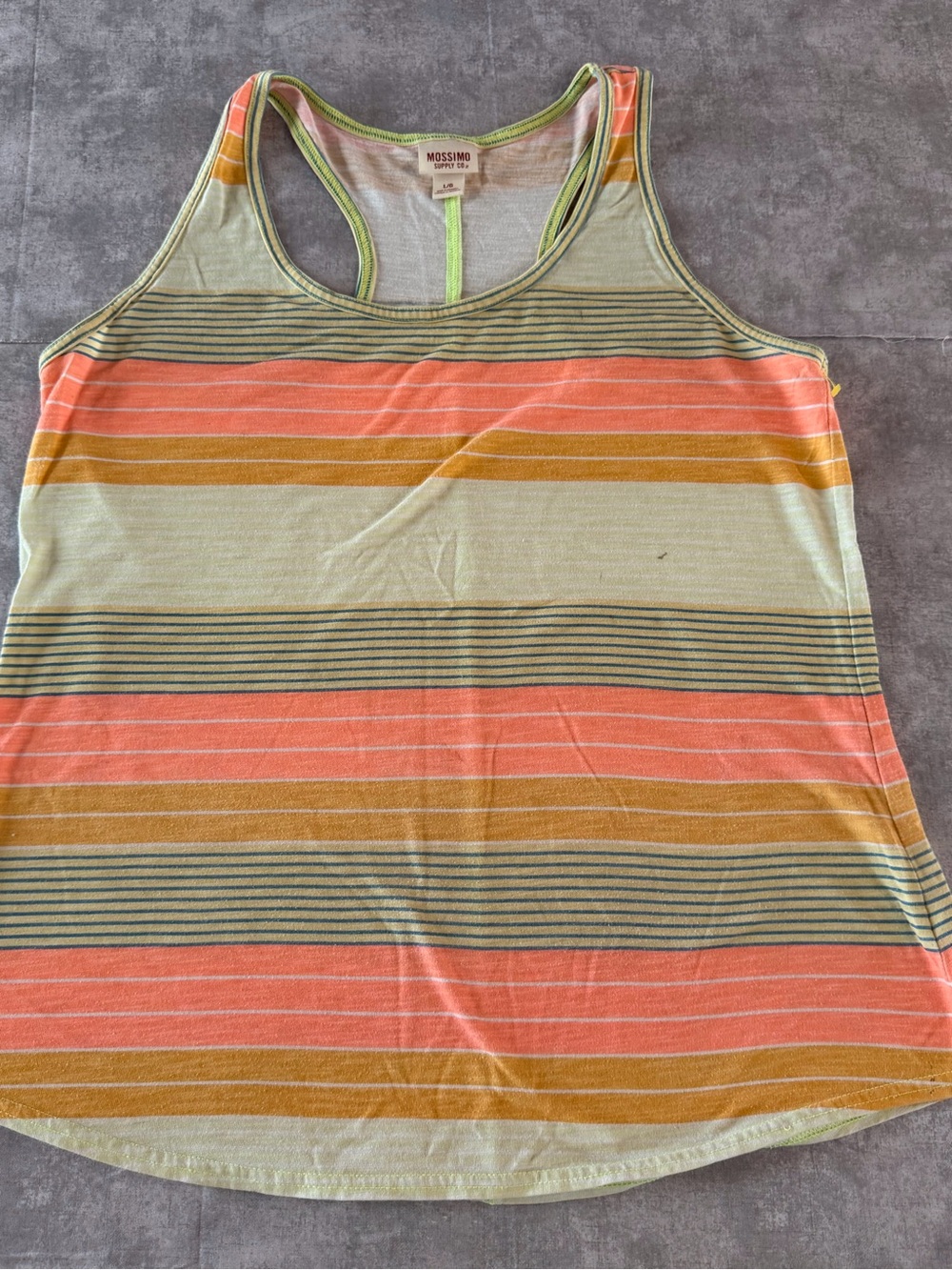 Mossimo Tank Top Juniors Multicolor Sz L Racerback Neon Stripe Beach 90's Y2K